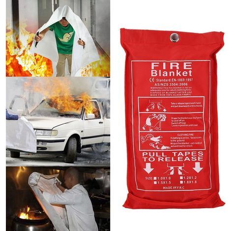 Couverture anti-incendie en fibre de verre pour cuisinière, barbecue, camping et voiture (1,2 x 1,2 m)