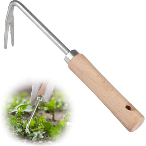 1PCS Manual Weeder with Wooden Handle, 26cm Length Stainless Steel Weeder, V-Shaped Manual Weeder, for Weeding, Transplanting, etc. (1/5)