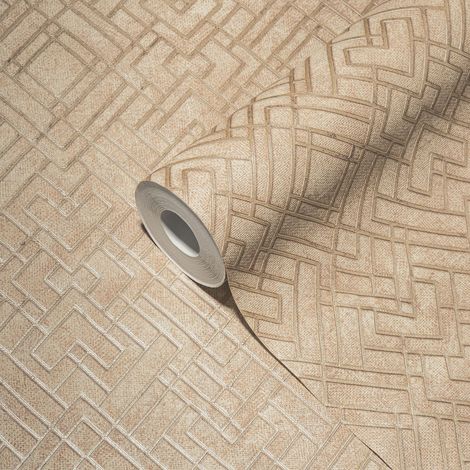 Papier peint de style Art Déco doré idéal pour les salons et les chambres, papier peint intissé élégant avec un motif géométrique (1/5)