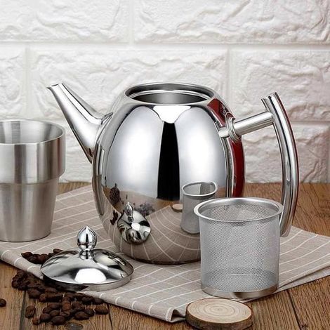 Wasserkocher aus Edelstahl mit Teekanne und Teekanne mit Filter, großes Fassungsvermögen (1 l) - DUO (1/4)