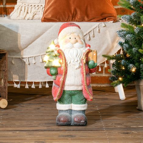 Figurine du Père Noël avec sapin et cadeau, 3 LED blanc chaud, fonctionne sur piles, 50 cm (1/5)
