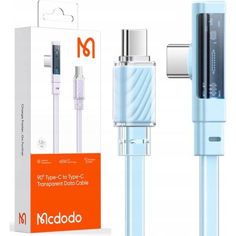 Mcdodo USB-C-Kabel, abgewinkelt, Schnellladefunktion, USB Typ C, 3 A, 65 W, blau, 1 m (1/5)