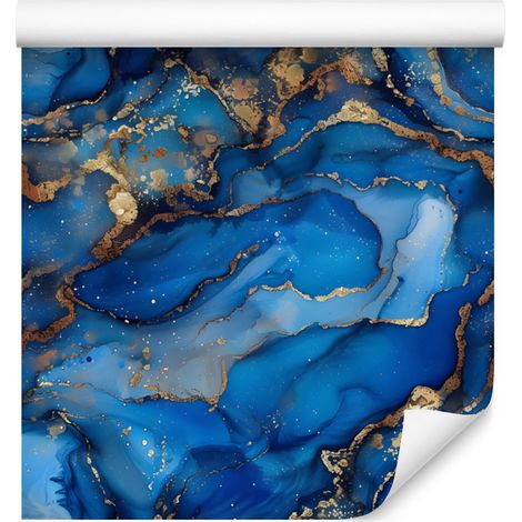 Papel pintado azul tinta, azul marino, marrón y azul celeste para salón y dormitorio, 50x1000 mm. (1/5)