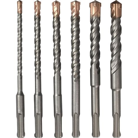 Foret SDS Plus Idéal pour Percer Dans le Béton, Brique, Pierre, Maçonnerie - 4 pointes en carbure, Accessoire Marteau Burineur (6 PCS SET (160mm)) (1/5)
