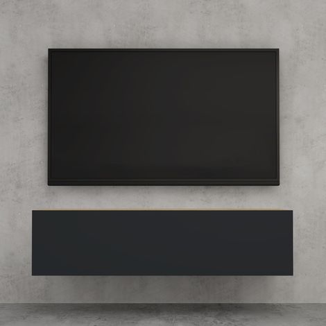 doporro Mobile Porta TV Sospeso 120 cm con 2 Ante Marrone Chiaro e Antracite Opaco, Credenza Bassa da Soggiorno Salotto, Madia Consolle Bicolore per TV Fernsehschrank02