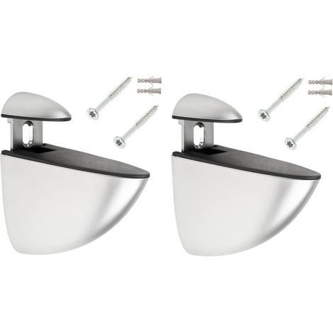 2x support étagère murale 66mm réglable type pelican métal couleur argent chromé brillant avec vis + cheville cuisine salle de bain meuble taquet attache universel