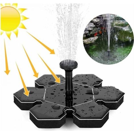 1,5 W Solarbrunnen, Solarwasserpumpe, Solarteichpumpe mit Akku und 4 Düsen, Solarbrunnenpumpe, Mini-Schwimmbrunnen für Gartenteich, Dekobrunnen FLITI (1/4)