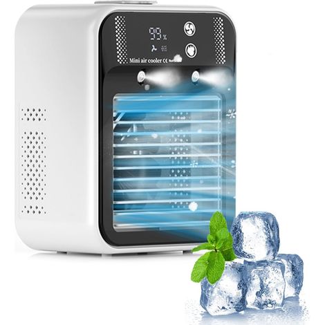 Climatiseur portable, climatiseur portable silencieux 4 en 1, capacité de 500 ml, deux vitesses de ventilation, deux modes de pulvérisation, mini climatiseur, convient aux bureaux Touches Tactiles (1/5)