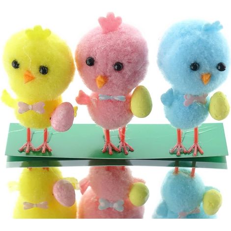 Kaemingk Küken mit Kamm Bunt 3 cm x 2,5 cm x 6,5 cm aus Schaumstoff - 3er Set