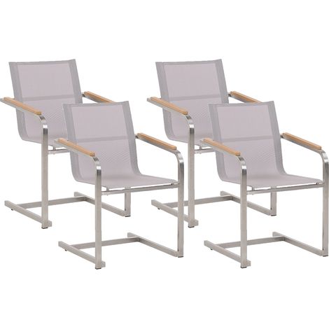 Conjunto de 4 sillas de jardín de acero inoxidable asiento sintético beige cantilever exterior Cosoleto