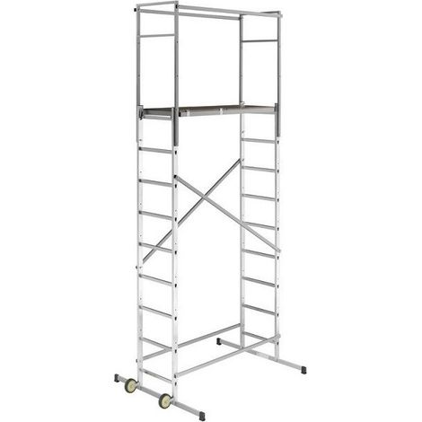 Hailo – Échafaudage roulant aluminium 4.5m – Pour travaux en extérieur – Montage rapide – 2 roues stabilisatrices – 9475901