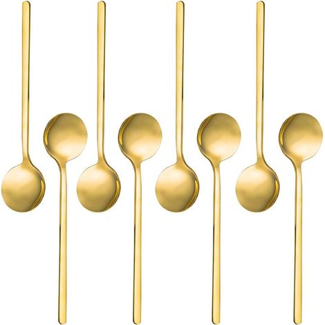 Lot de 8 mini cuillères à expresso en acier inoxydable plaqué or, 5,3 pouces, idéales pour café, sucre, desserts, gâteaux, glaces, soupes, antipasti et cappuccinos (1/5)