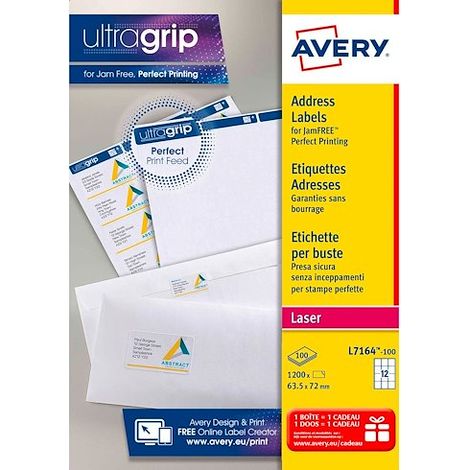 Etiquettes adresses laser 63,5 x 72 mm Avery L7164-100 - Boîte de 1200 (1/4)