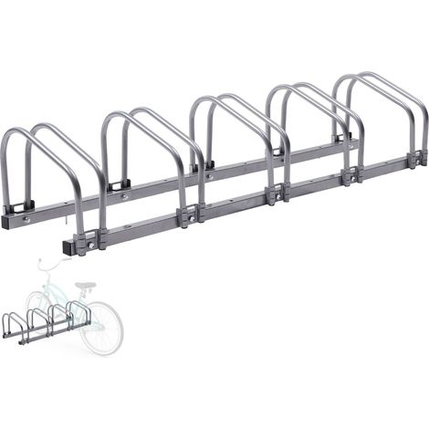 AREBOS Aparcabicicletas para 5 bicicletas Montaje en pared y suelo plateado (1/5)