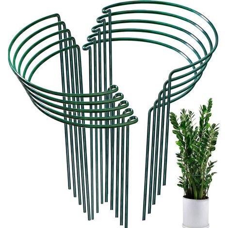 Lot de 10 Piquets Jardin Demi-Rond, Support Plantes Tomate Hortensia Vigne, 20x35 cm, Intérieur Extérieur (1/5)