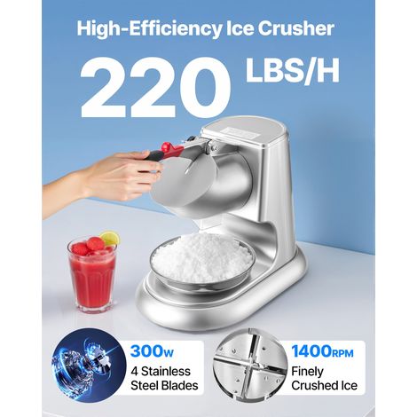Broyeur à Glace Électrique Capacité de 100 kg/h, Machine à Glace Pilée à 4 Lames, en Acier Inoxydable, avec Bol et Couvercle, 2000… (1/5)