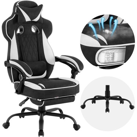 WOLTU Sedia Gaming, Sedia Girevole ergonomica, Tessuto Leathaire, Nero+Bianco (1/5)