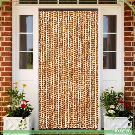 377402 Rideau anti-mouches ocre et blanc 100x230 cm chenille (1/5)
