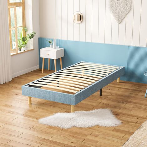 Sommier Tapissier 90x190 cm DEWINNER, avec 6 Pieds, 14 Lattes, Hauteur du Cadre de Lit 29 cm, Solide et Confortable, Enfant/Adulte, Bleu (1/5)