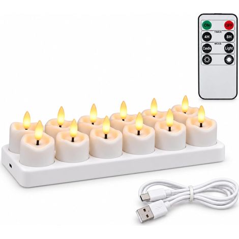 Bougies LED rechargeables avec télécommande et minuterie – blanc, effet flamme vacillante, base de charge USB-C-Style 4 (1/5)
