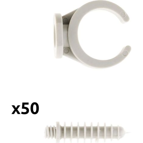 – Lot de 50 clips avec chevilles Ø20mm – Fixation béton et plâtre – Installation simple avec perçage Ø8mm – Couleur gris