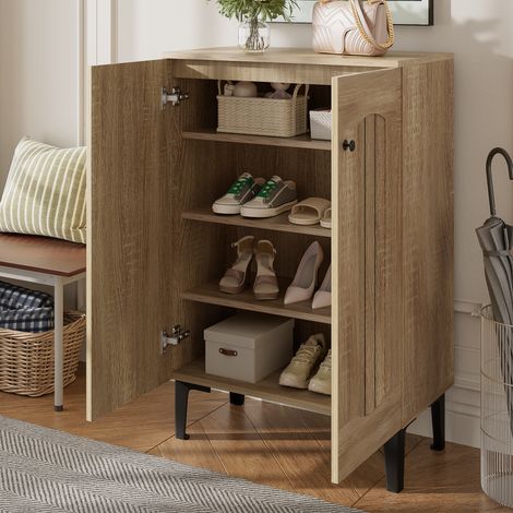 Scarpiera da ingresso con ante, 3 ripiani, mobile contenitore per soggiorno/camera da letto, 60×31,5×95 cm, naturale (1/5)