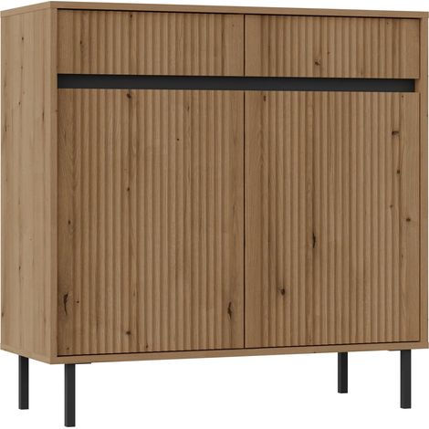 AX LIVING Sideboard Bodrum Kommode 2 Türen 2 Schubladen 100 cm Eiche Evoke