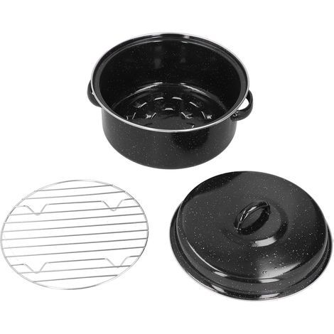Rôtissoire ovale en émail noir, idéale pour les barbecues et les patates douces, pour toute la famille. (1/5)
