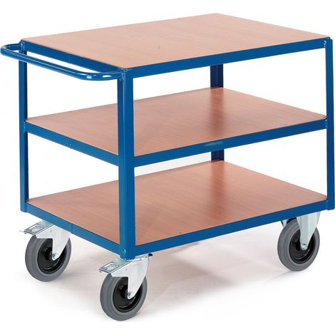 Rollcart Schwerer Tischwagen mit 3 Ladeflächen im Buchendekor 1200x800mm