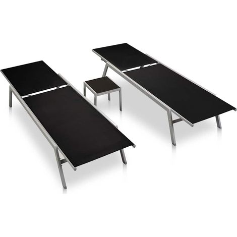 Maison Exclusive - Lettini Prendisole 2 pz con Tavolo in Acciaio e Textilene Nero (1/5)