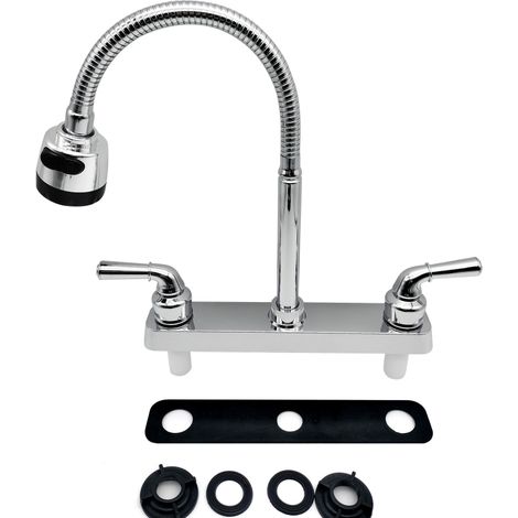 Grifo de repuesto para autocaravana, grifo de fregadero de cocina con cabezal rociador giratorio de 360° y caño flexible, juego de grifería de baño para autocaravanas, caravanas y furgonetas camper. (1/5)