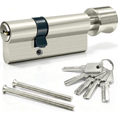 Cylindre de serrure 30/50, Cylindre à bouton 80 mm, serrure à cylindre avec bouton, cylindre de serrure, serrure de porte, serrure de sécurité pour porte d'entrée avec 5 clés (1/5)