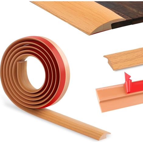 200cm Seuil De Porte-Auto-Adhésif, Barre De Seuil Pvc, Profilé De Transition Bordures De Revêtement De Sol En Caoutchouc, Barre De Moquette Pour La Transition De Seuil(3.5 Cm, Grain De Bois Jaune) (1/5)