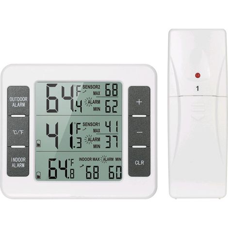 Thermomètre de Frigo Congelateur, Thermomètre de Réfrigérateur sans Fil avec 1 Capteurs, Alarme Sonore, Min/Max, Thermomètre in/Extérieur pour Maison Cuisine Restaurant Bars Café (1/4)