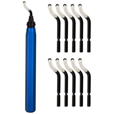 Outil d'ébavurage, outil d'ébavurage avec 10 lames de rechange en acier BS1010, lames d'ébavurage rotatives à 360 °, outil à main en aluminium, impression 3D, cuivre et acier, plastique, (1/4)