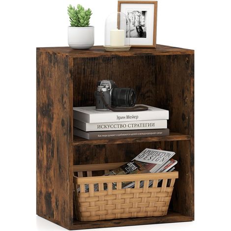COSTWAY Bibliothèque à 2 Cubes Ouverts à 3 Niveaux (Marron,2) (1/5)
