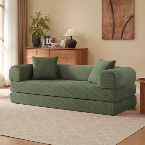 2-in-1 Schlafsofa 195x89x59 cm grün, Sofa aus Samt und Schaumstoff, ohne Montage MEUBLIV (1/5)