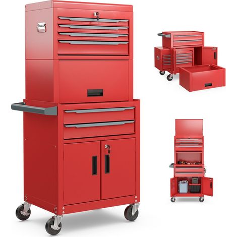 COSTWAY 6-Drawer Rolling Tool Chest 3-in-1 Heavy-Duty Tool Storage Cabinet w/ Wheels (1/5)