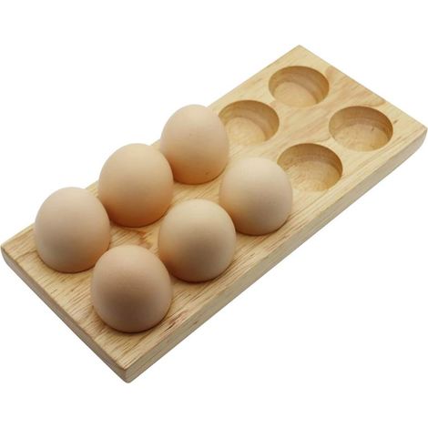 1 Porte-oeufs, Bois de chêne massif, 10 alvéoles, Antidérapant, 25x11x3cm, Cuisine