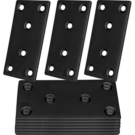 Lot de 20 plaques de réparation plates noires en acier inoxydable, 8,9 cm, supports métalliques robustes pour attelage, plaques de fixation pour meubles en bois, clôture, bibliothèque (1/5)