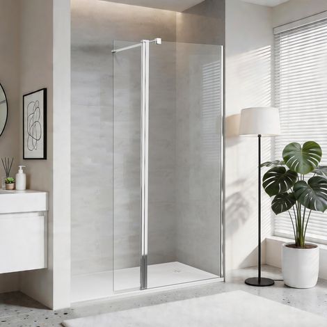 Walk in Shower Enclosure with 300mm Flipper Chrome,8mm Toughened Glass Shower Screen with Support Bar, Reversible Fit,900mm+300mm (1/5)