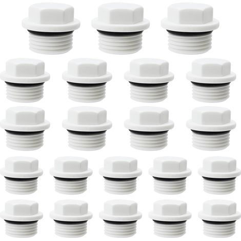 CONNECTION 30 Pièces Bouchon Plomberie Set 1/2", 3/4" et 1" Bouchon Plastique Fileté Bouchons Arrivee d'eau Robinet Bouchons D'obturation Hexagonal avec Rondelle pour Plomberie Robinetterie (1/5)