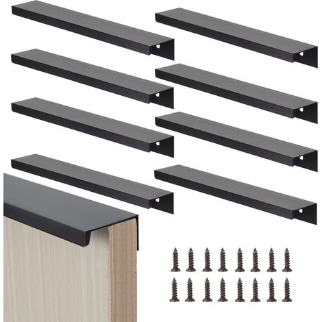 8 Poignées Invisible, Alliage Aluminium Noir 200mm, Entraxe 160mm, Pour Armoire Cuisine