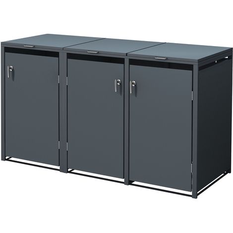 Ml-Design – Abri pour 3 poubelles jusqu'à 240 L – Acier anthracite 200x80x116,3 cm – Couvercle rabattable et verrouillable – Résistant aux intempéries (1/5)
