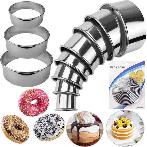Emporte-pièces ronds, 11 pièces en acier inoxydable anneaux ensemble de coupe-biscuits, moule de cuisson bricolage, formes d'anneaux de cuisson circulaires (1/5)