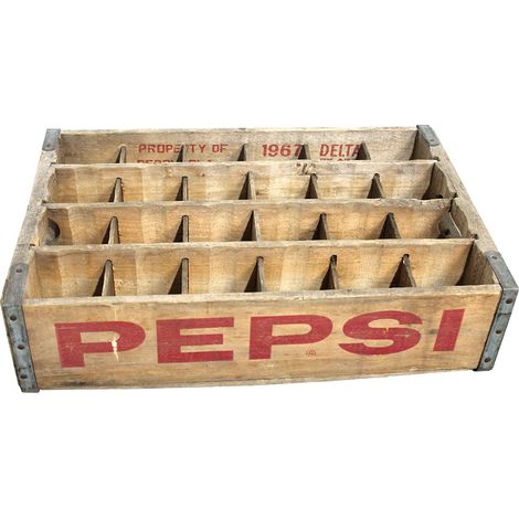 CAJA EN MADERA VINTAGE AUTÉNTICA AÑOS 80 x24 Celdas o Compartimentos - Madera Natural y Logo Rojo 47x31x12cm