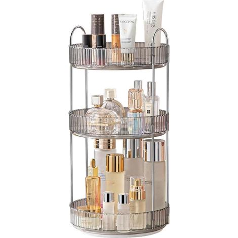 1 - Organisateur de maquillage - Organisateur de cosmétiques - Rotation 360° - Stockage produits de soin et toilette &43 Gain de place pour salle de bain et bureau &43 Gris &43 3 couches