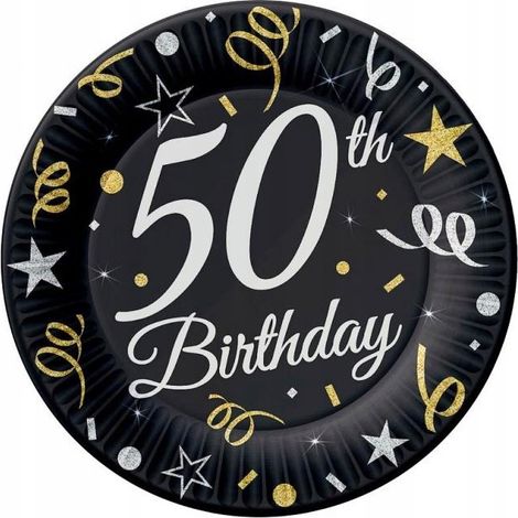 Piatti di carta per il 50° compleanno, 50 BIRTHDAY Fifty, 18 cm, 6 pezzi. (1/2)