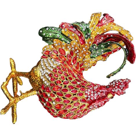 Vintage Rooster Jewelry Box in Alloy, Rhinestones, Red Enamel (1/5)