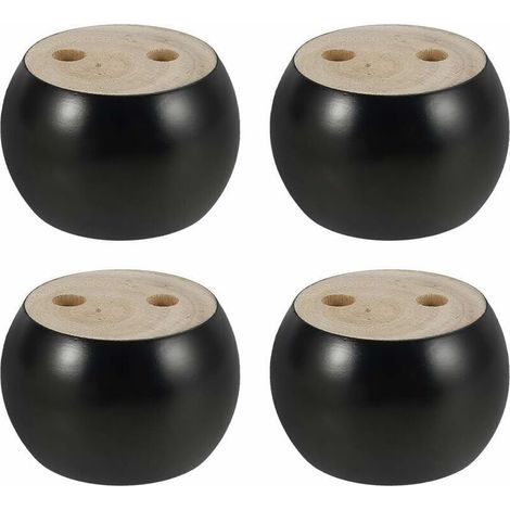 Lot de 4 Pieds de Meubles en Bois Rond hauteu 5cm, pour canapé, Lit, Fauteuil, Armoire, avec vis et Ruban (Noir) (1/5)